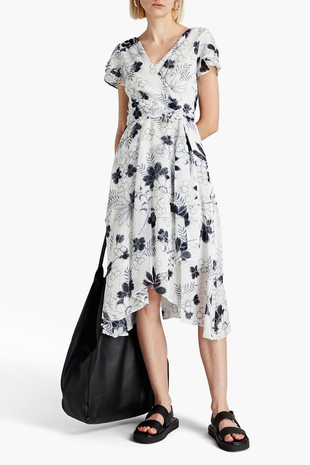 DKNY Wrap-effect fil coupé chiffon midi dress