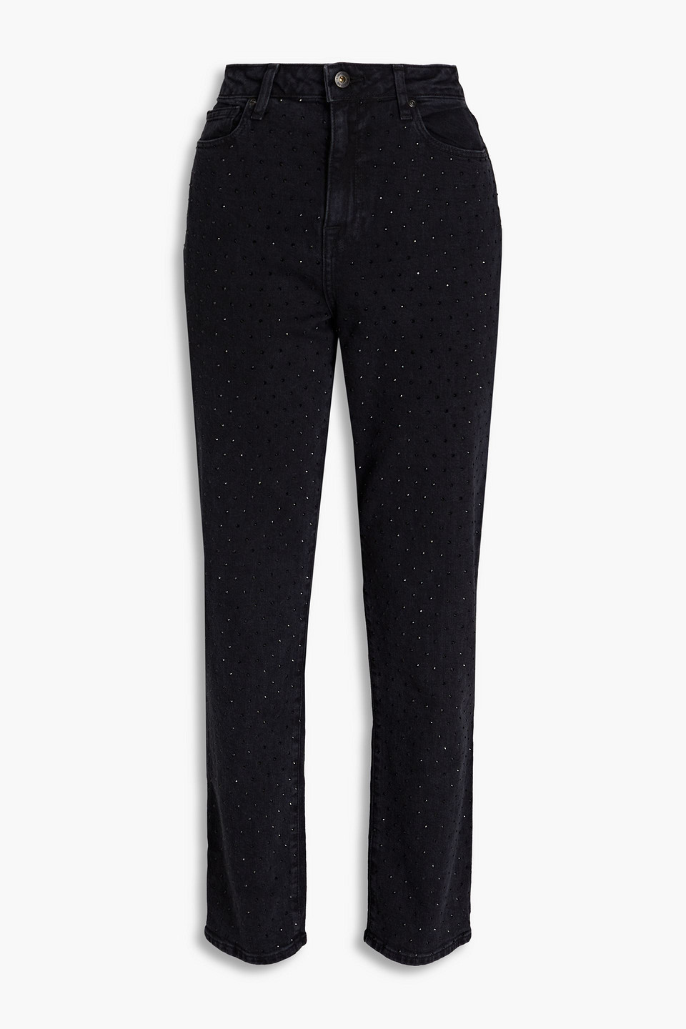 Simkhai Crystal-embellished High-rise Straight-leg Jeans In Black