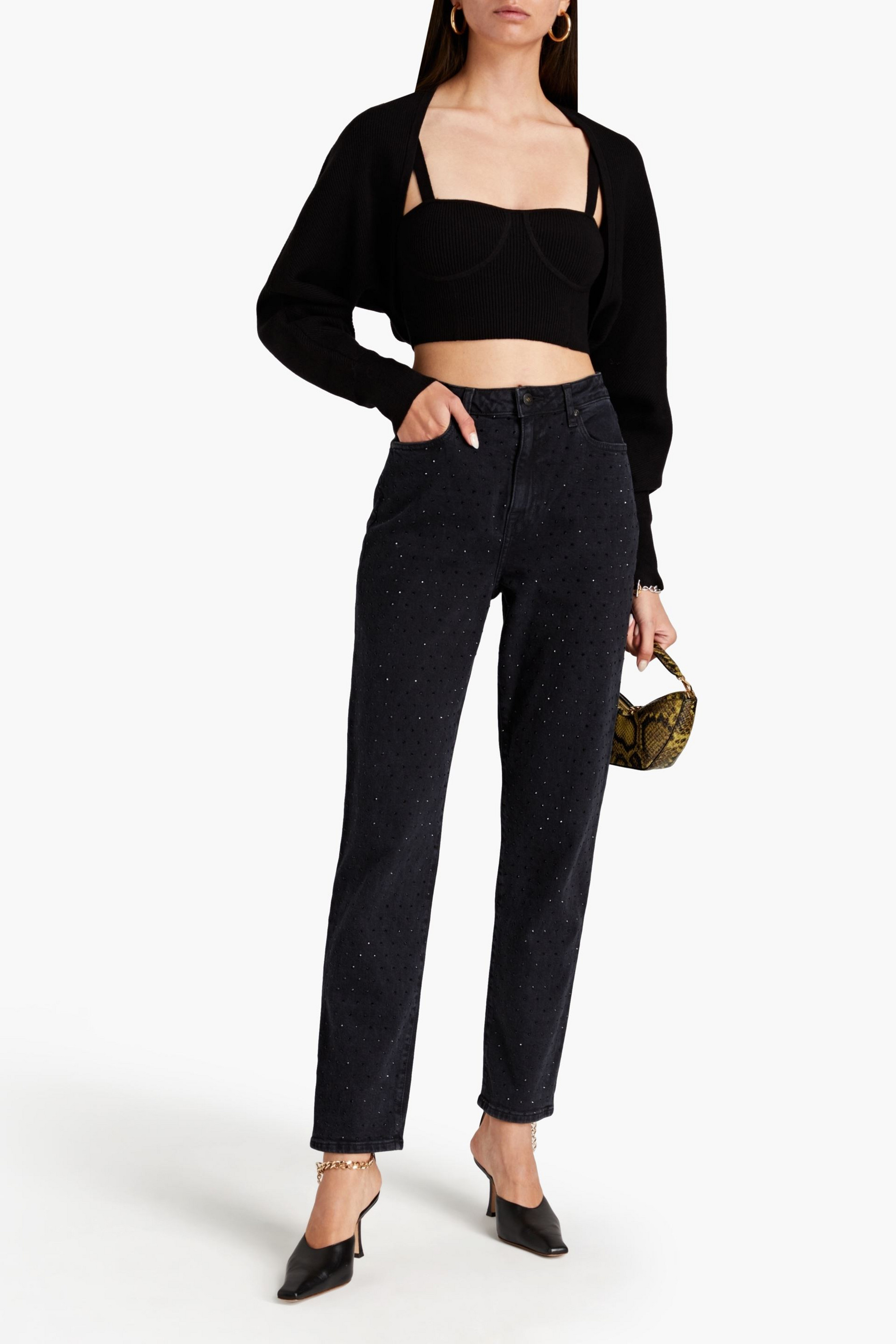 SIMKHAI Trevor crystal-embellished high-rise straight-leg jeans