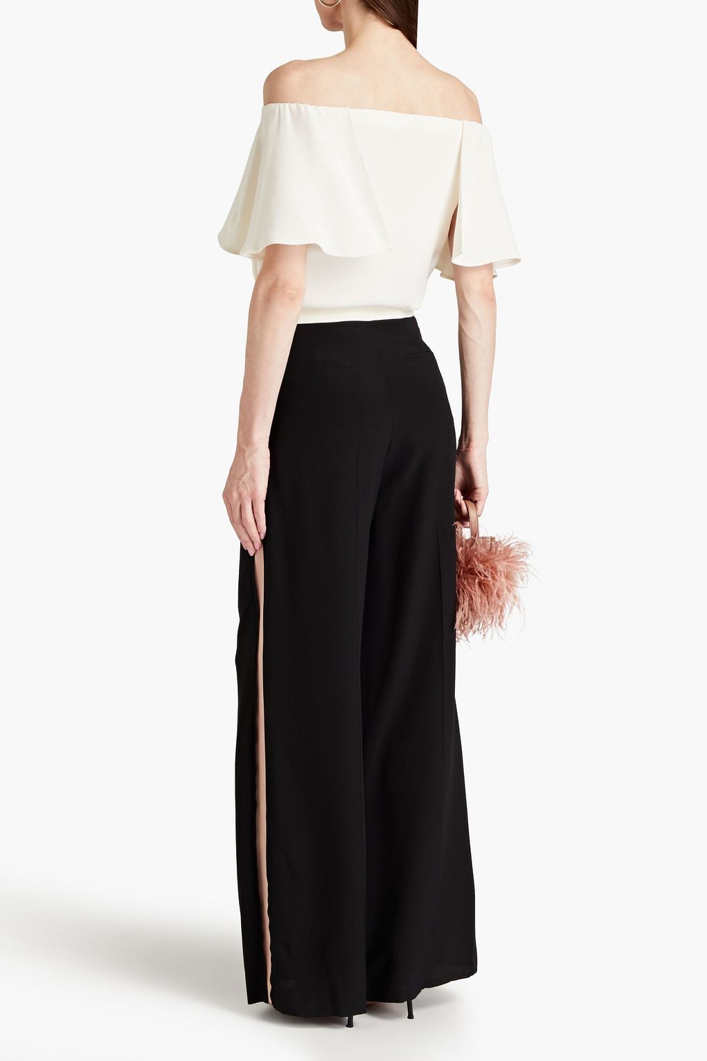 VALENTINO GARAVANI Off-the-shoulder cropped silk-crepe top