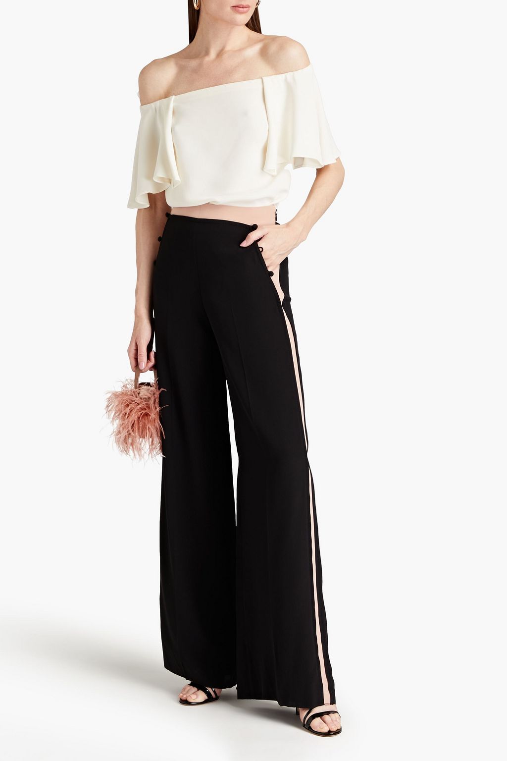 VALENTINO GARAVANI Off-the-shoulder cropped silk-crepe top