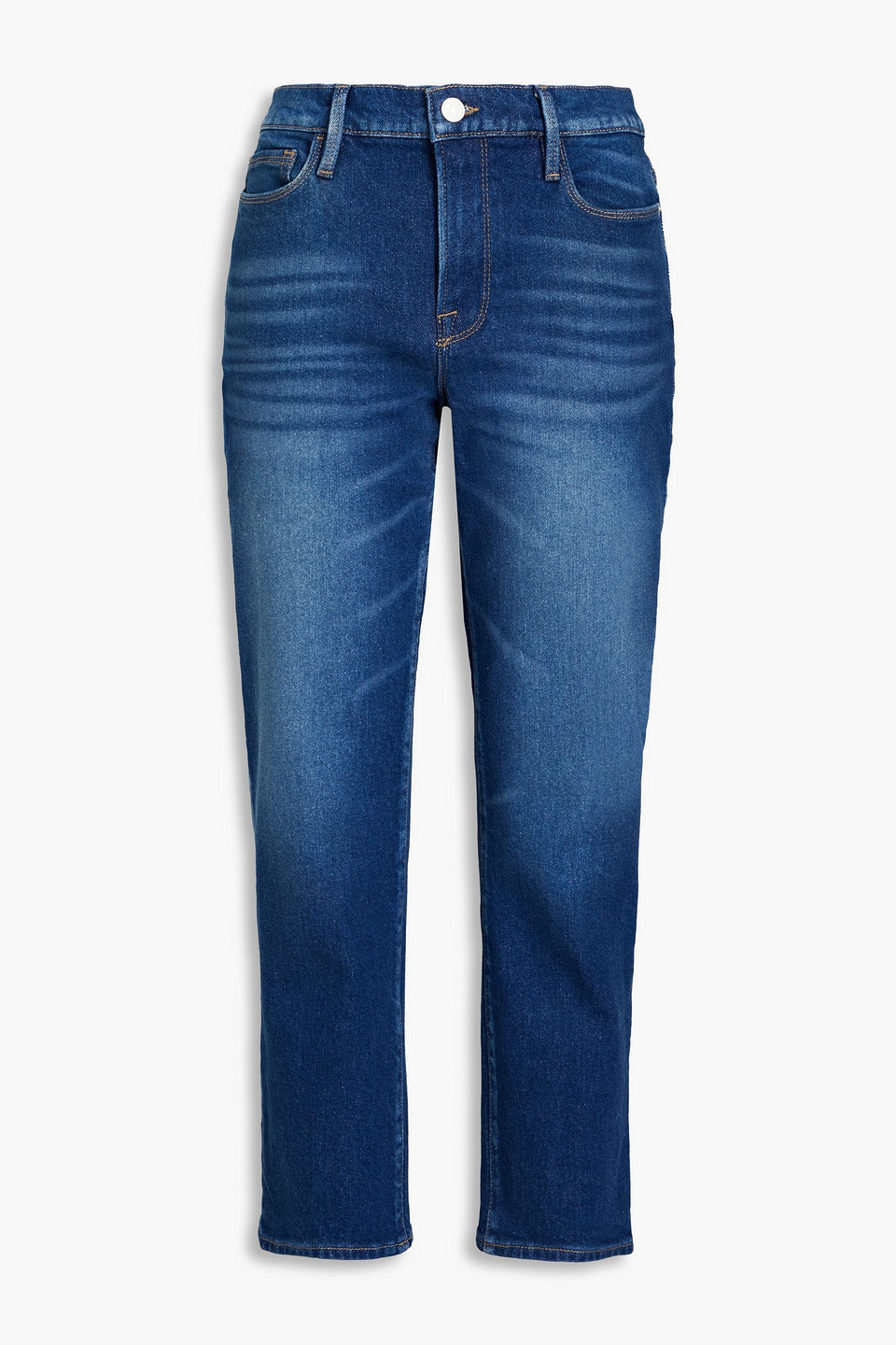 Frame Le Nouveau Cropped Mid-rise Straight-leg Jeans In Mid Denim
