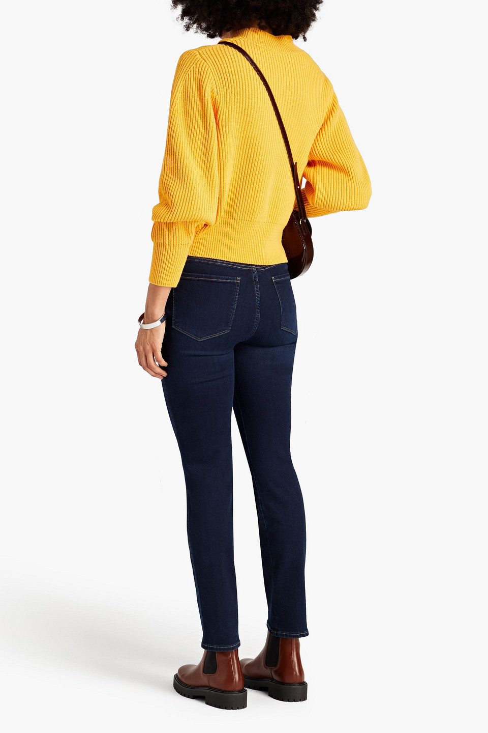 Shop Frame Le Sylvie Mid-rise Slim-leg Jeans In Dark Denim