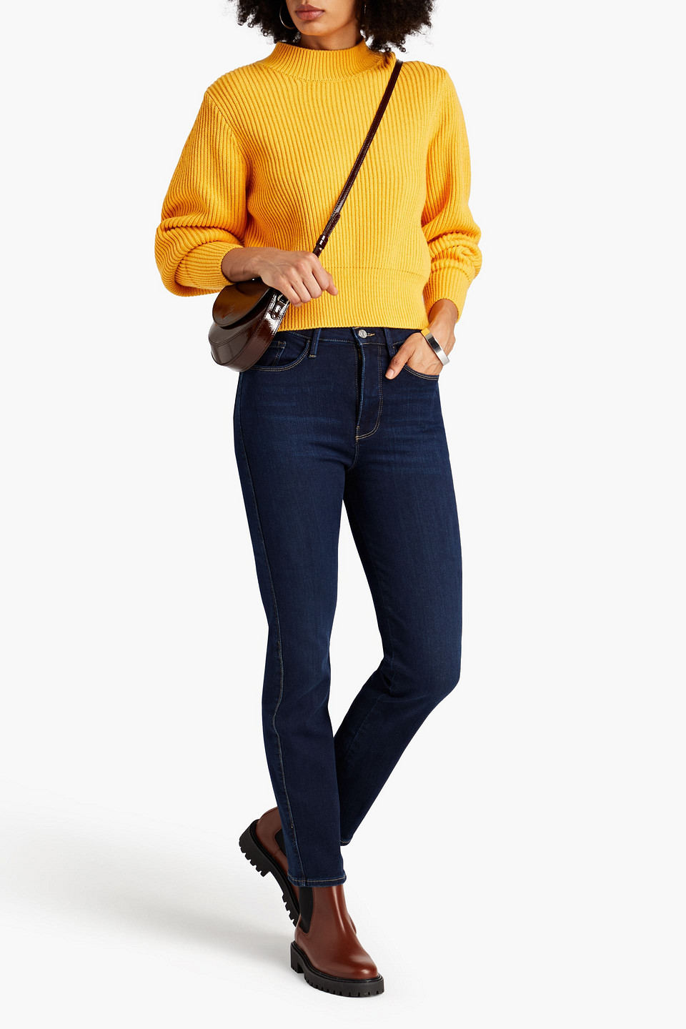 Shop Frame Le Sylvie Mid-rise Slim-leg Jeans In Dark Denim