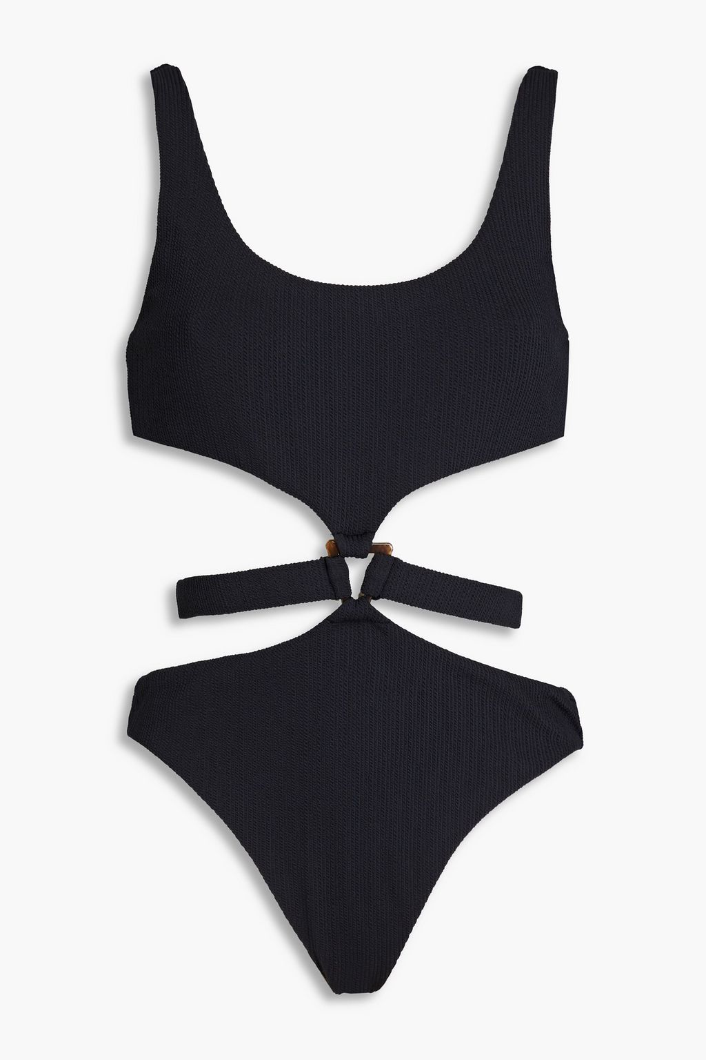 SIMKHAI Emelia cutout stretch-seersucker swimsuit | THE OUTNET