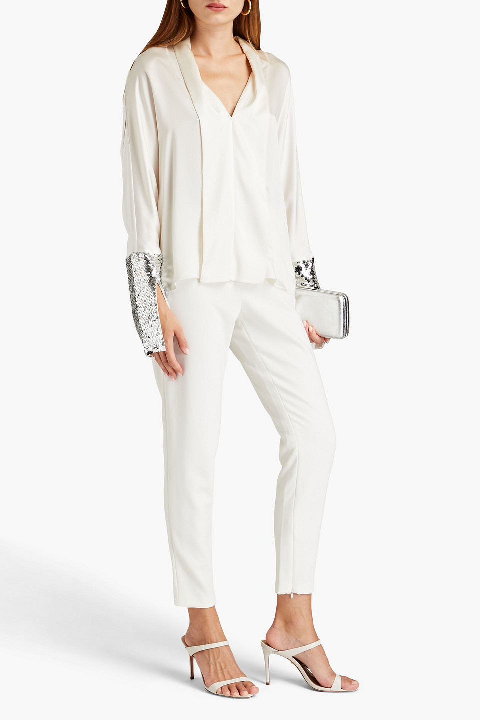 SACHIN & BABI LARISA CROPPED CREPE SLIM-LEG PANTS