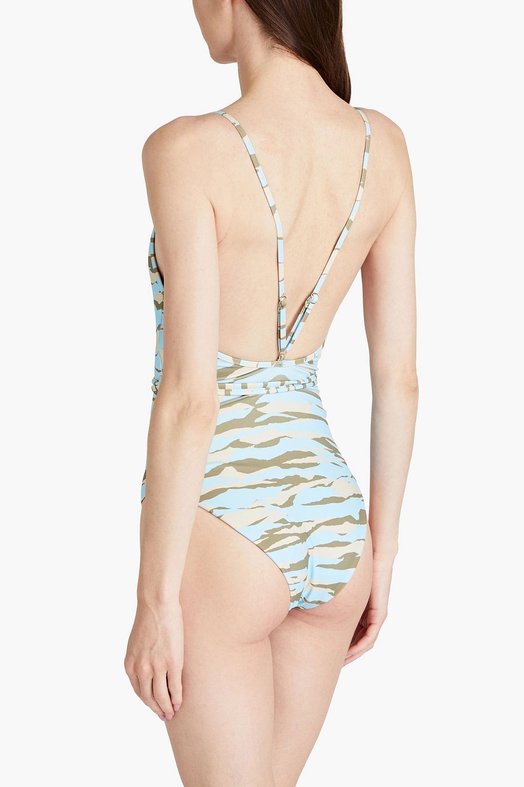 SIMKHAI Oaklyn belted printed swimsuit