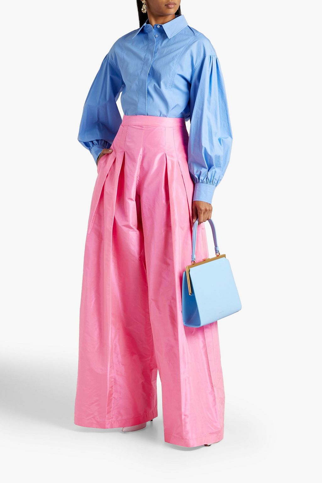 OSCAR DE LA RENTA Pleated silk-taffeta wide-leg pants