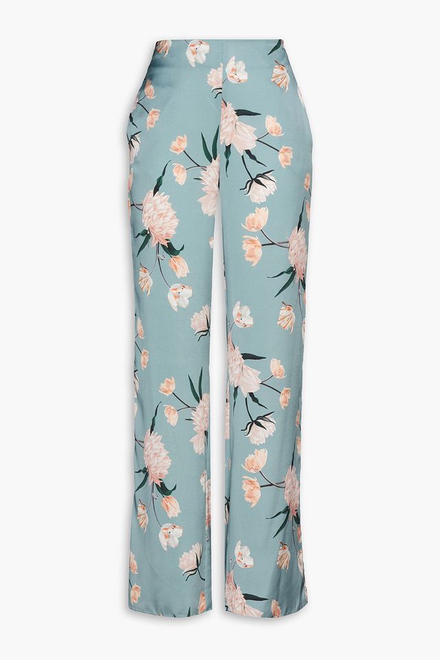 Elizabeth floral-print satin-twill wide-leg pants