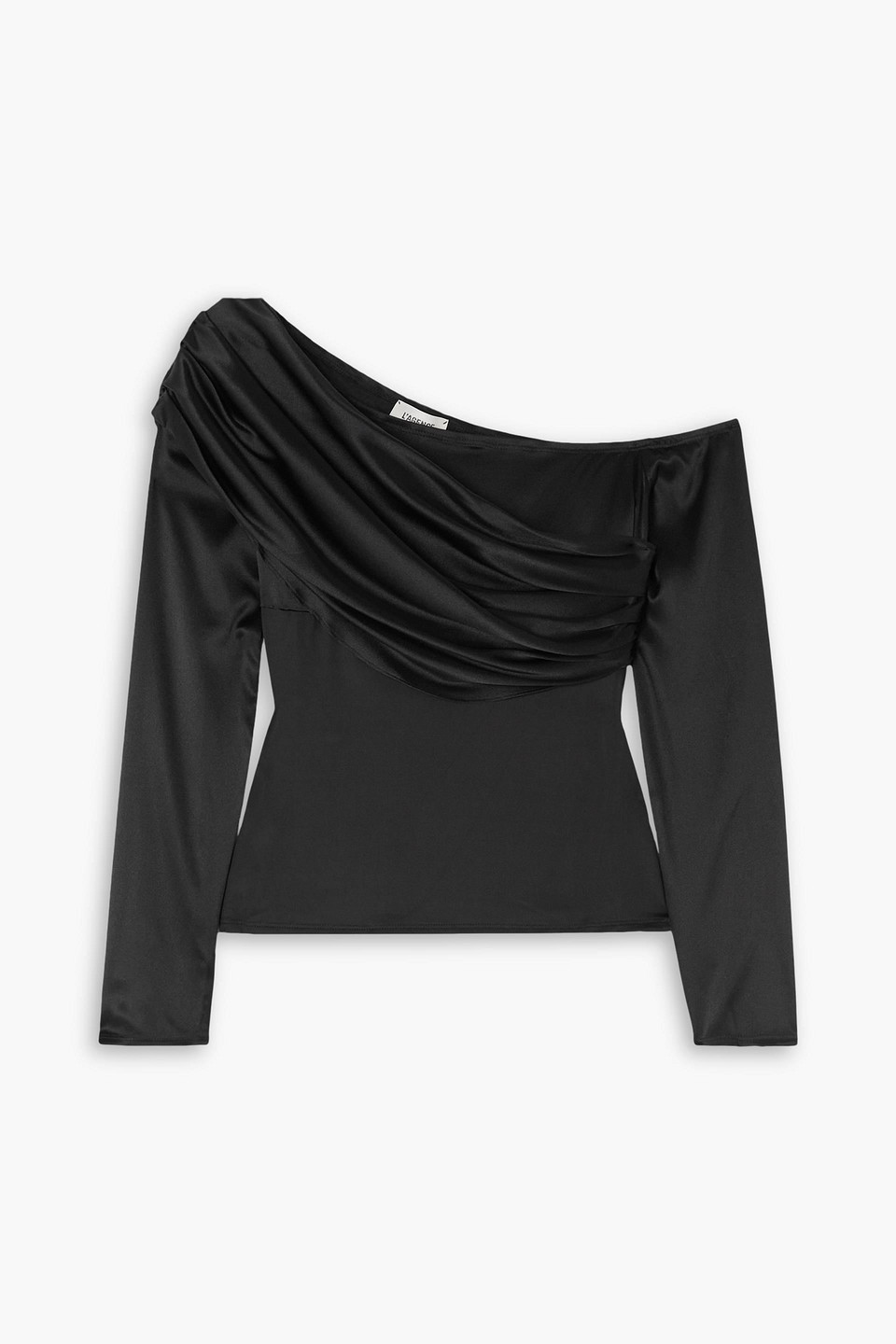 Shop L Agence Sharma Draped Stretch-silk And Jersey Top In Black