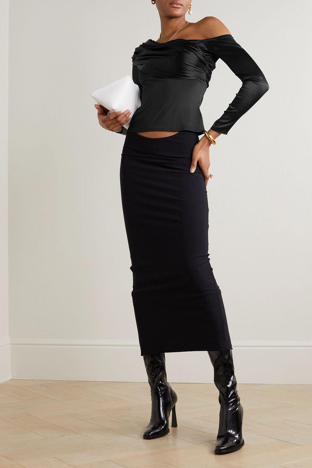 L'AGENCE Sharma draped stretch-silk and jersey top