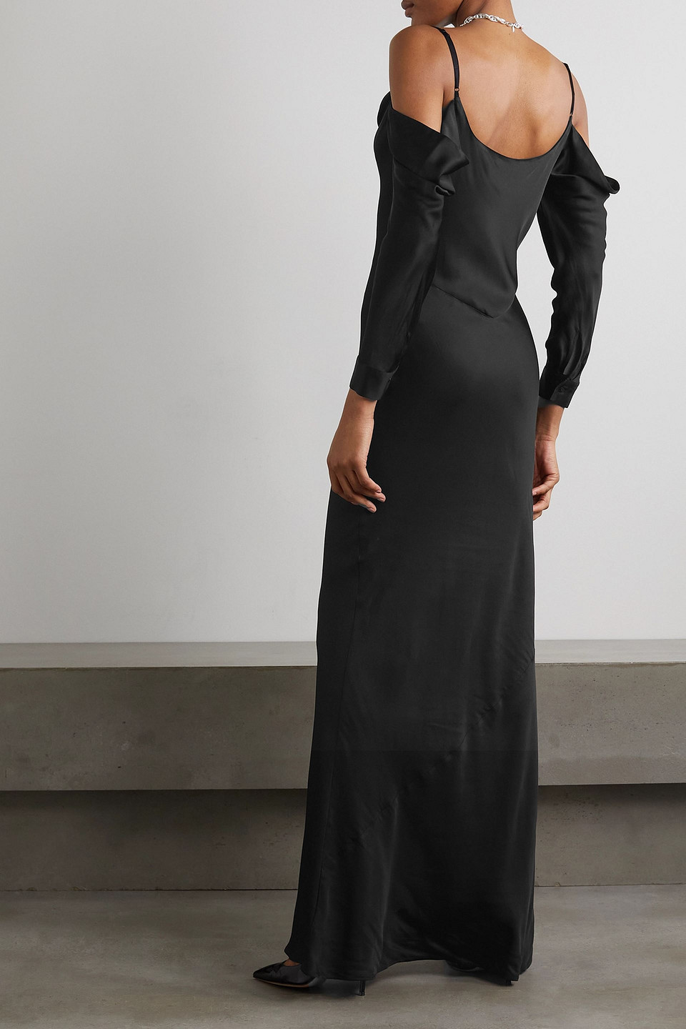 L AGENCE JUNIPER COLD-SHOULDER DRAPED SATIN MAXI DRESS