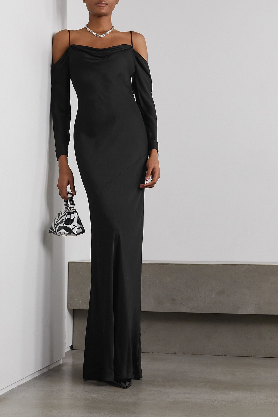 L AGENCE JUNIPER COLD-SHOULDER DRAPED SATIN MAXI DRESS
