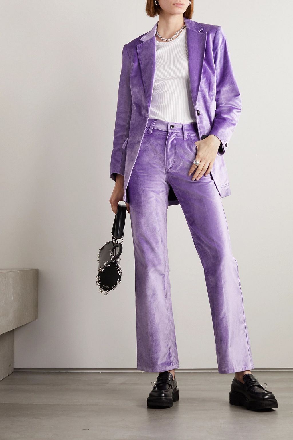 RAG & BONE بنطال Jacey بأرجل واسعة من مزيج قطن مخمل