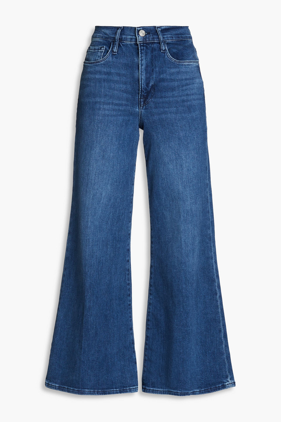 Frame Le Palazzo Cropped High-rise Flared Jeans In Dark Denim