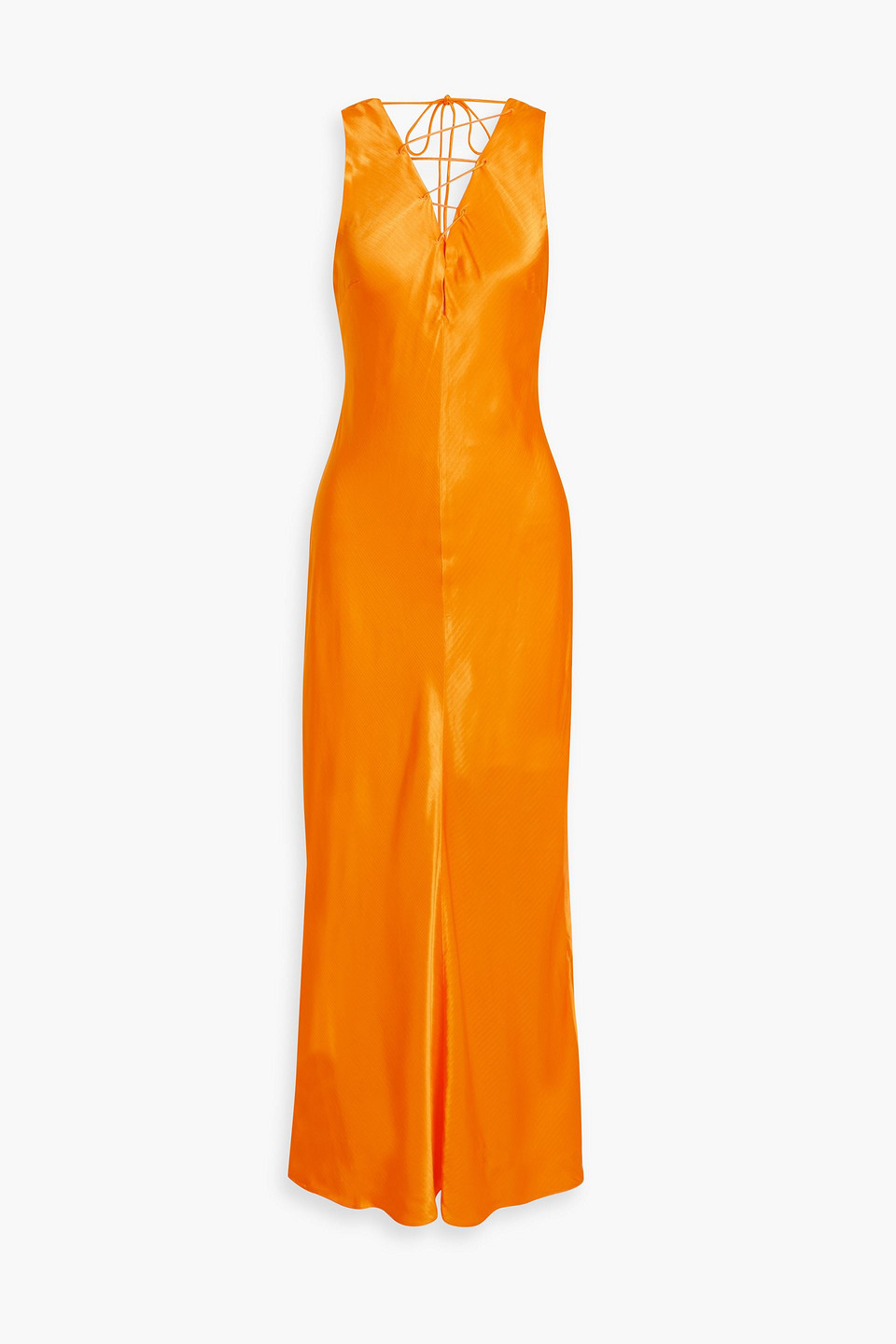 Shop Frame Lace-up Satin-jacquard Maxi Dress In Saffron