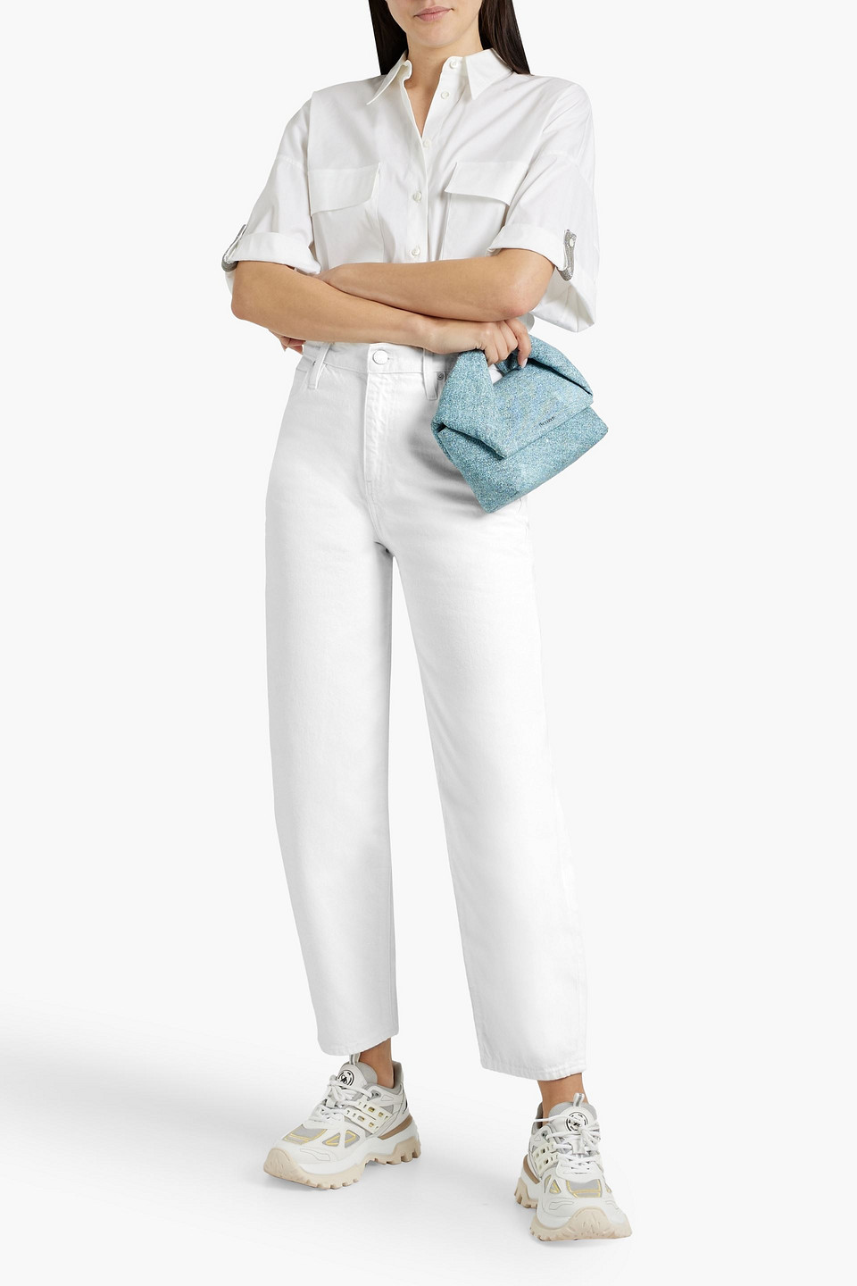 Shop Frame High-rise Tapered Jeans In White