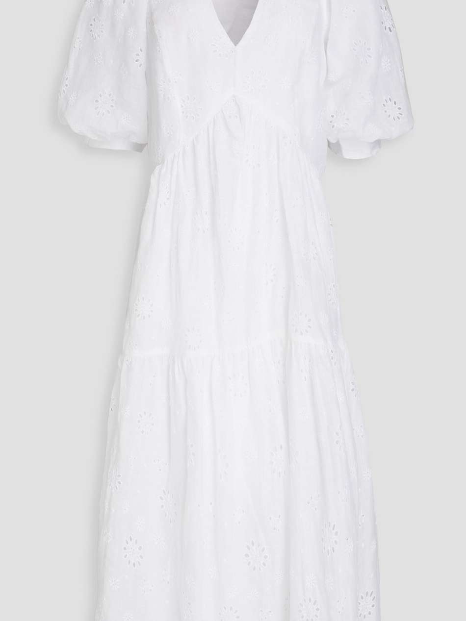 gathered broderie anglaise midi dress