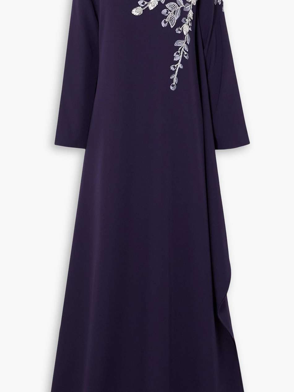 bead-embellished embroidered stretch-crepe gown