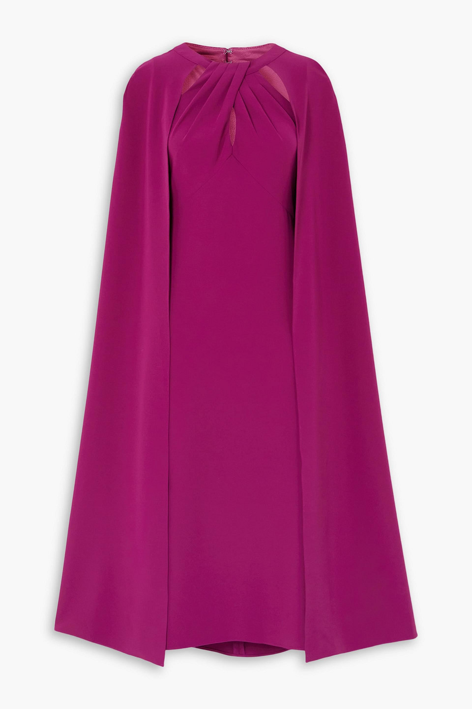 Marchesa Notte Cape-effect Twist-front Stretch-crepe Midi Dress In Magenta