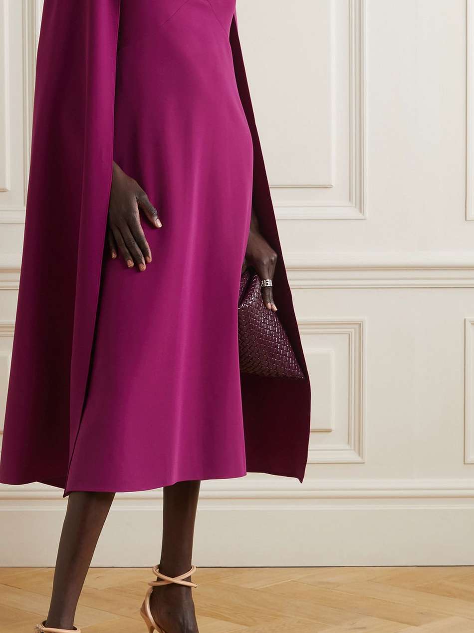 cape-effect twist-front stretch-crepe midi dress