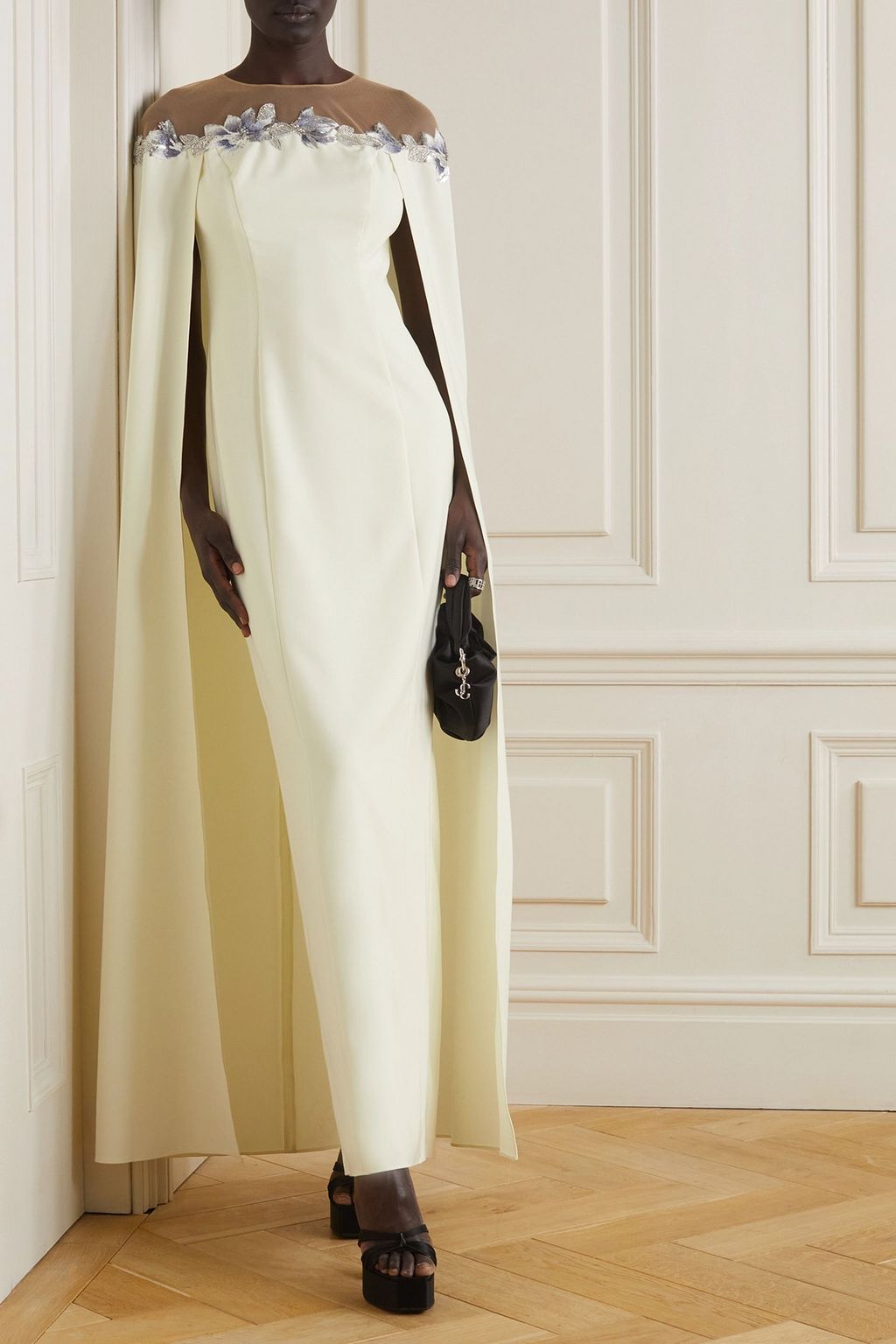 MARCHESA NOTTE Embellished stretch-crepe gown