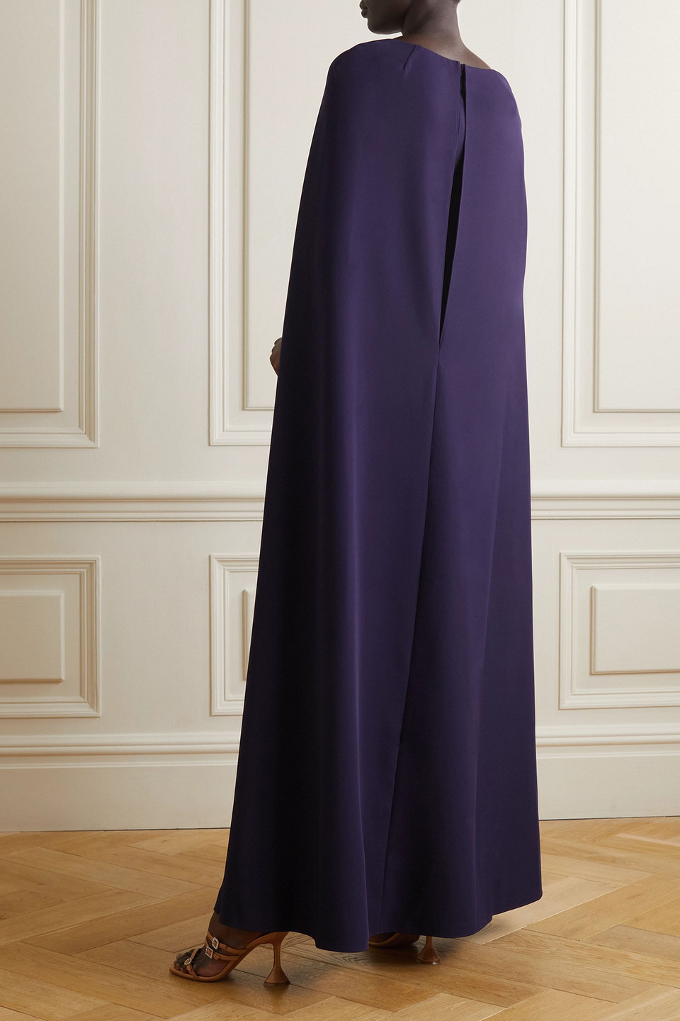 MARCHESA NOTTE CAPE-EFFECT STRETCH-CREPE GOWN