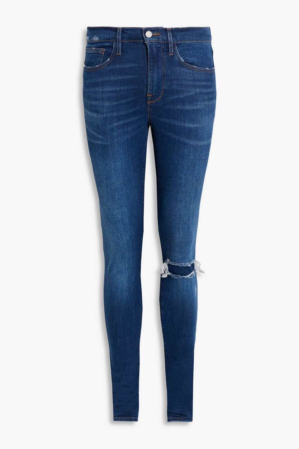 Frame Jagger Skinny-fit Distressed Denim Jeans In Mid Denim