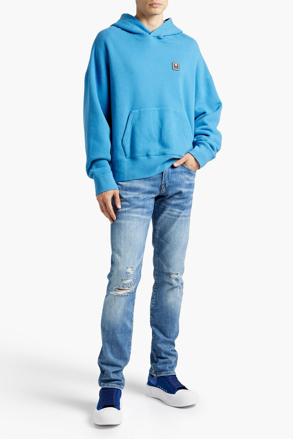 Shop Frame L'homme Slim-fit Distressed Denim Jeans In Mid Denim