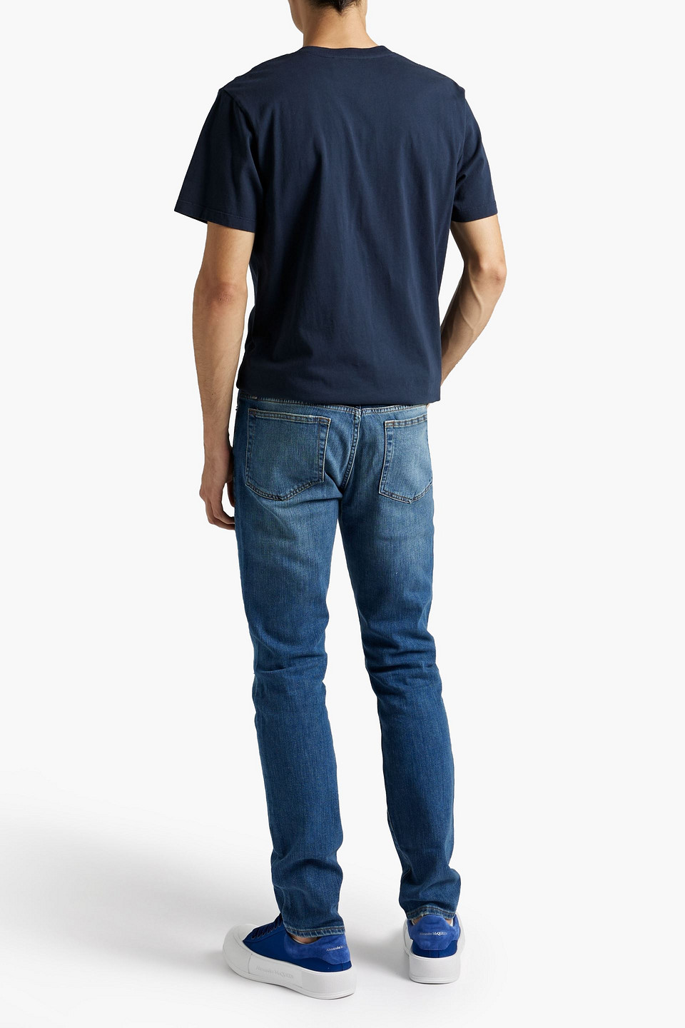 Shop Frame L'homme Skinny-fit Distressed Denim Jeans In Mid Denim