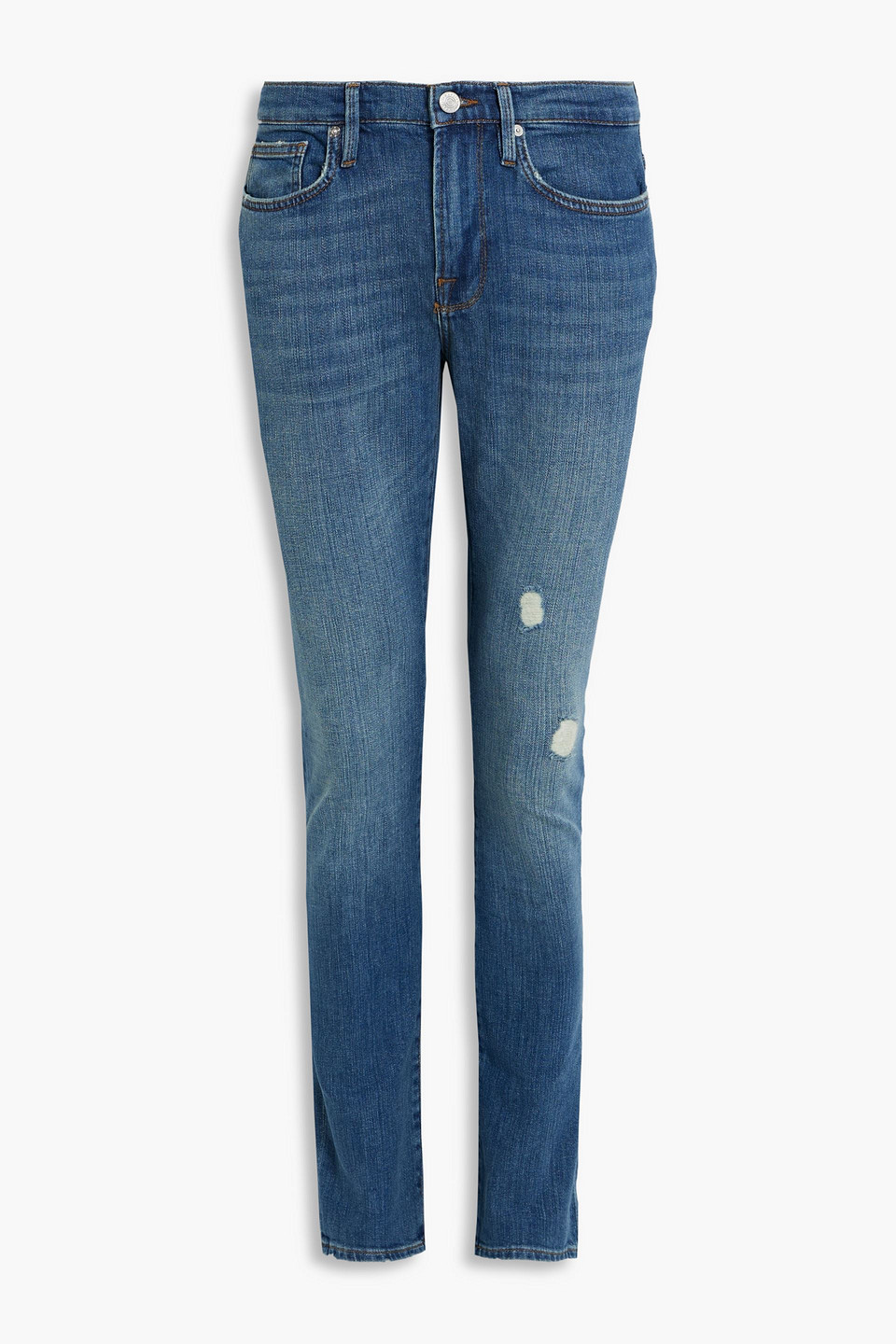 Frame L'homme Skinny-fit Distressed Denim Jeans In Mid Denim