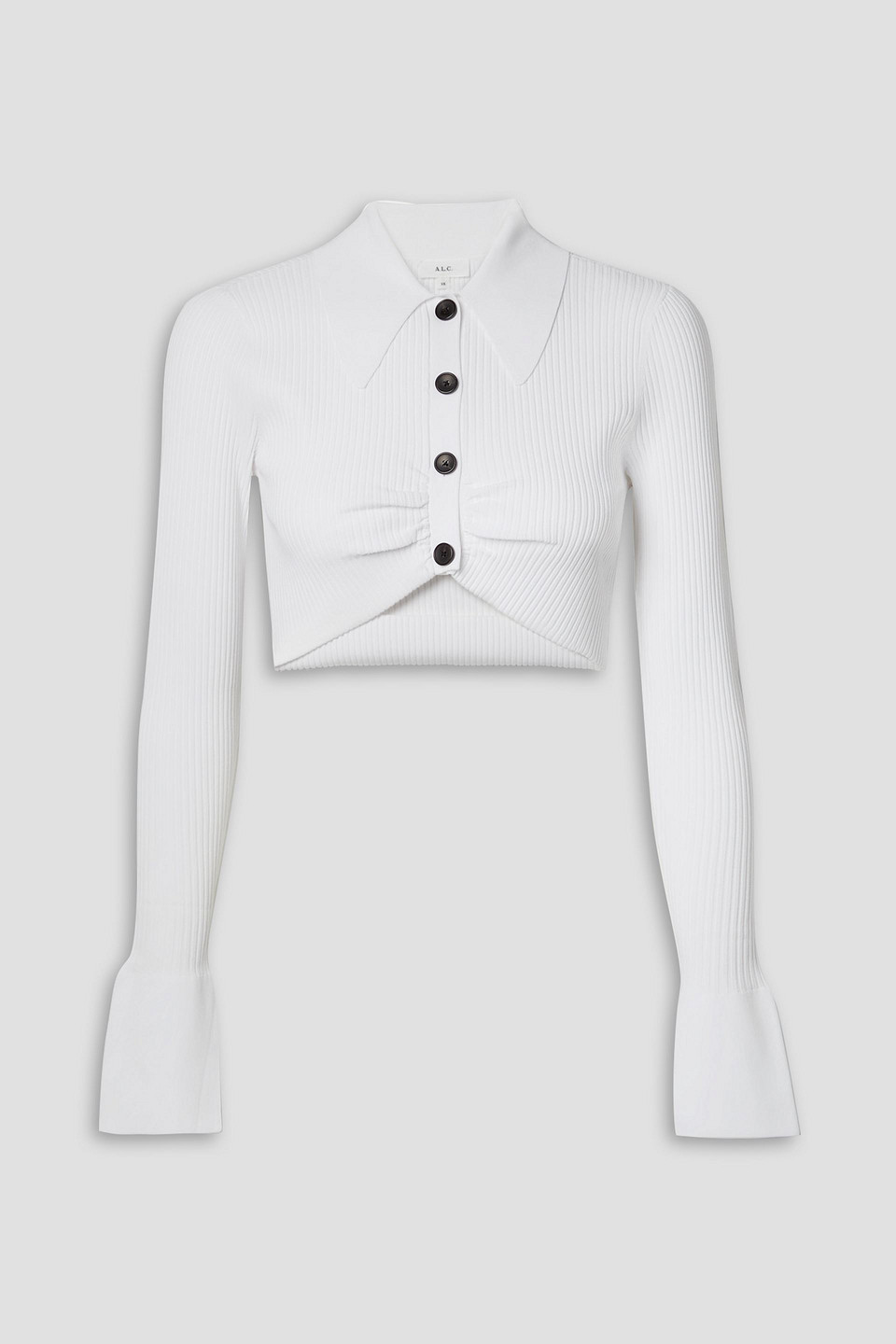 A.L.C ASHLYN CROPPED GATHERED RIBBED-KNIT TOP,3074457345633544145
