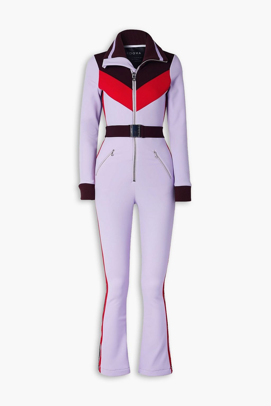 belted ski suit womens