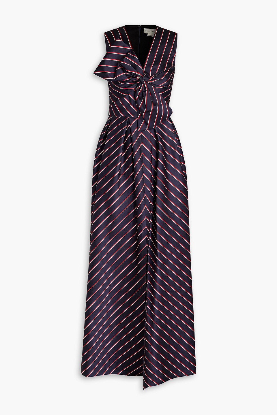 Sachin & Babi Gulnura Bow-embellished Striped Satin Twill Gown In Purple