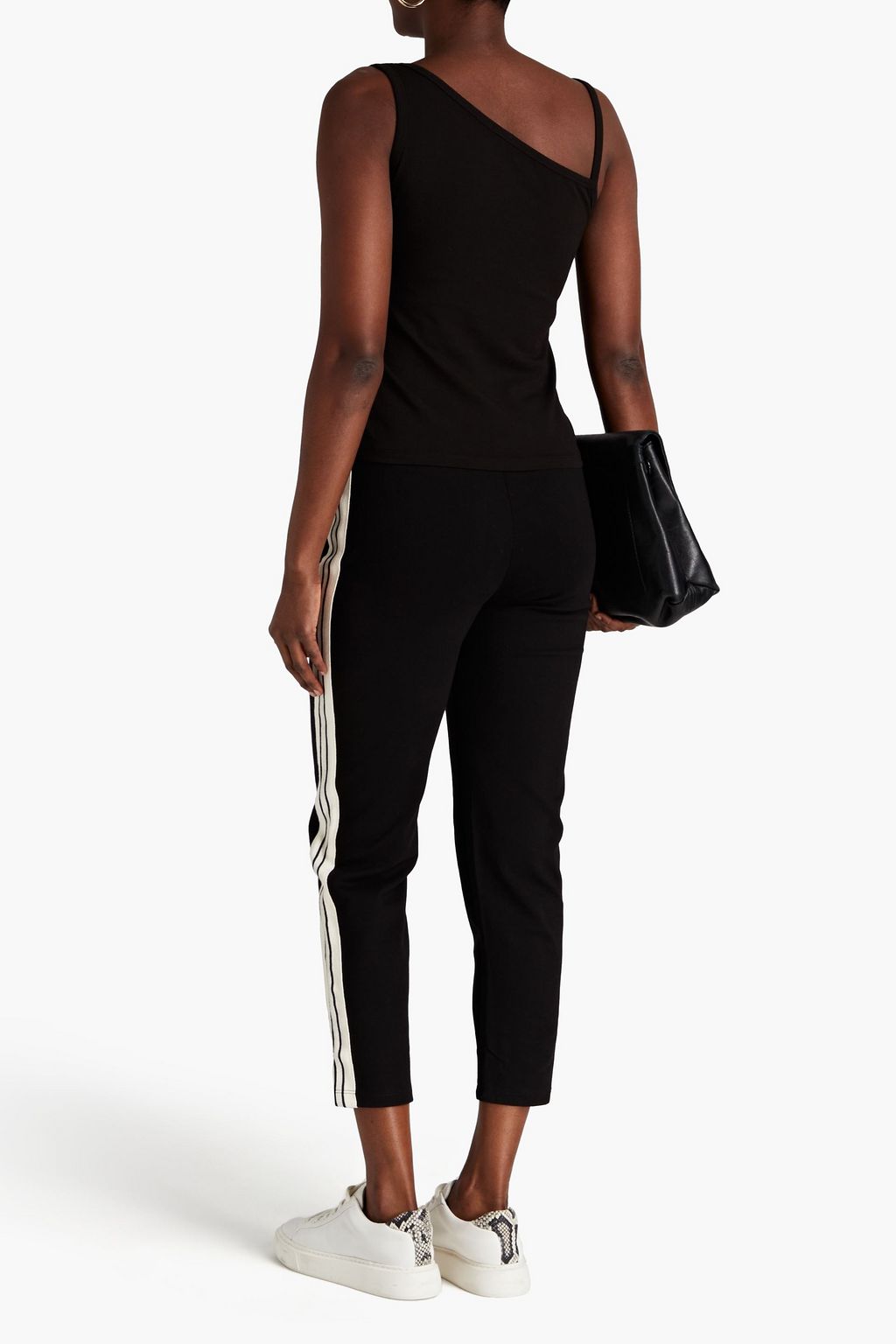 MONROW Cropped striped jersey track pants