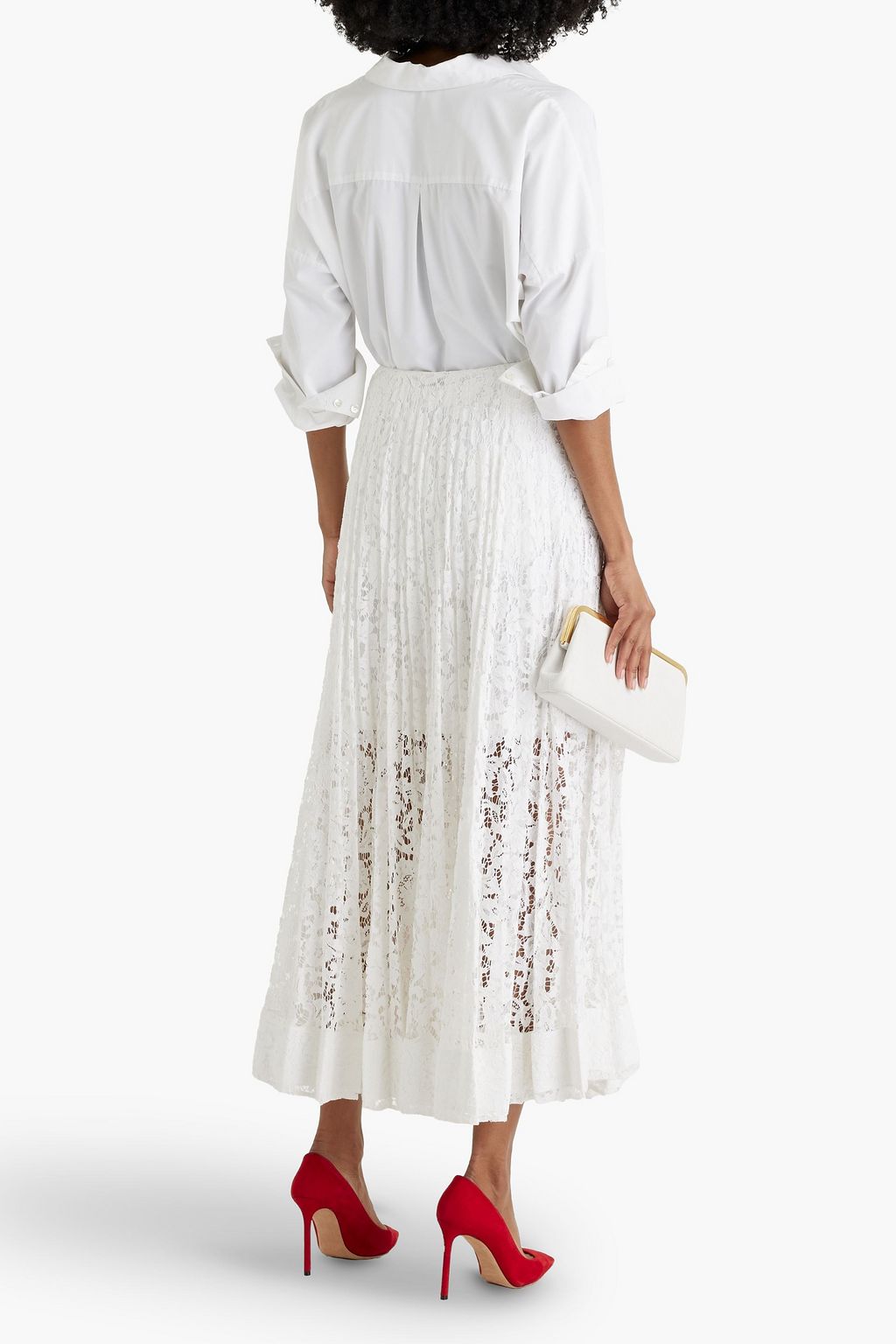 VALENTINO GARAVANI Pleated corded lace midi skirt