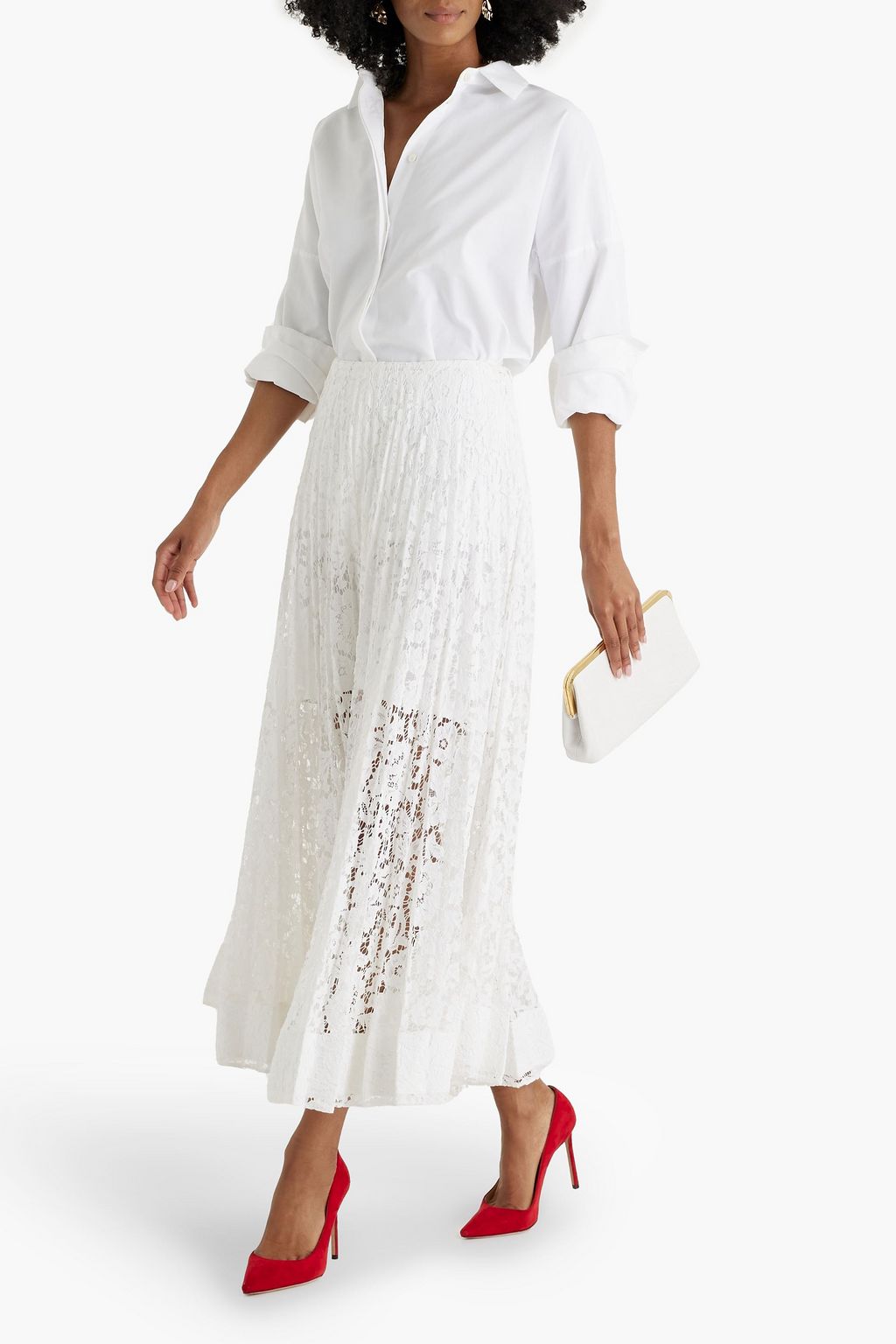 VALENTINO GARAVANI Pleated corded lace midi skirt