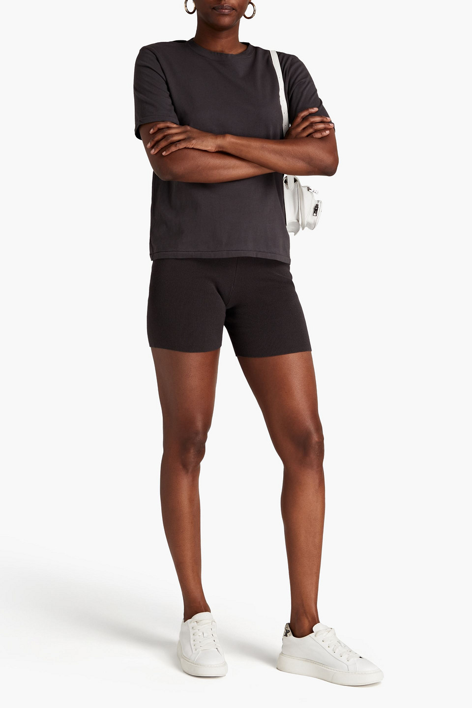 Shop Monrow Ribbed-knit Shorts In Black