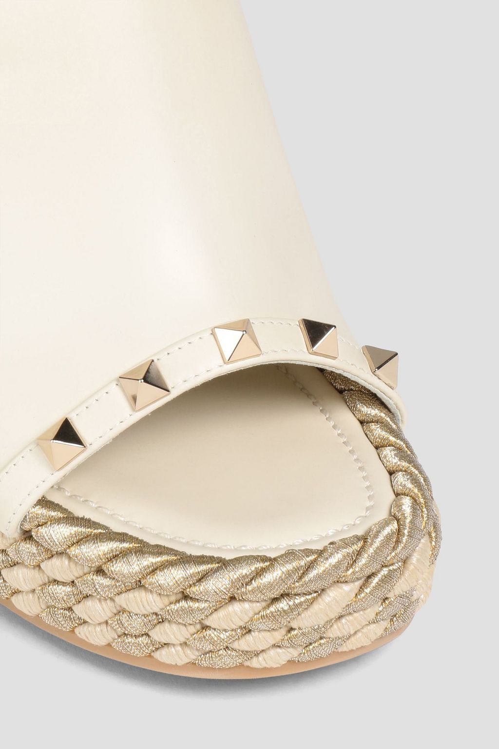 VALENTINO GARAVANI Rockstud leather and metallic cord wedge mules