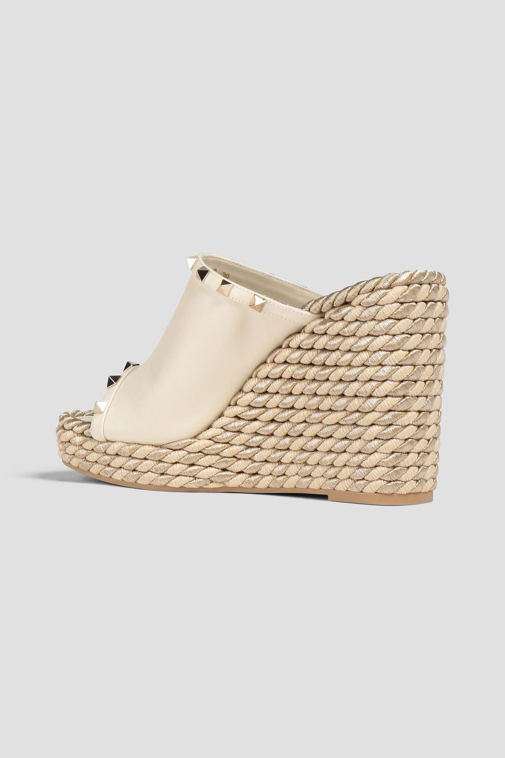 VALENTINO GARAVANI Rockstud leather and metallic cord wedge mules