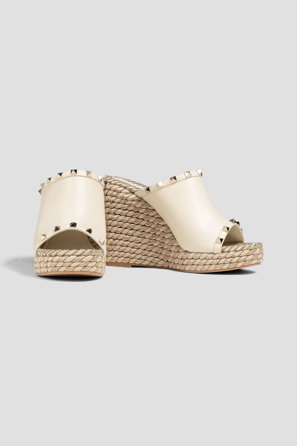 VALENTINO GARAVANI Rockstud leather and metallic cord wedge mules