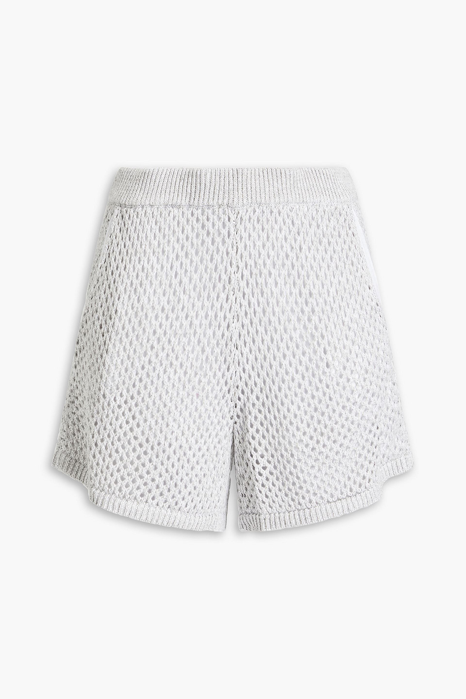 Monrow Shorts Aus Mesh Aus Einer Baumwoll-modalmischung Mit Lochstrick In Light Gray