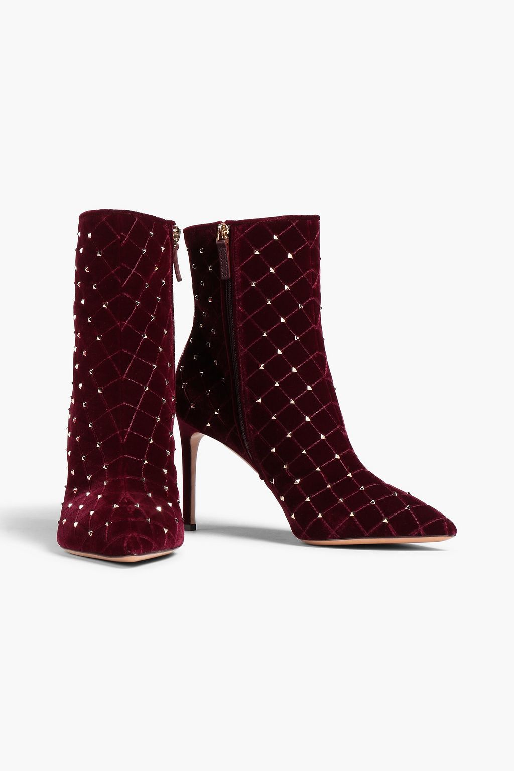 VALENTINO GARAVANI Rockstud quilted velvet ankle boots