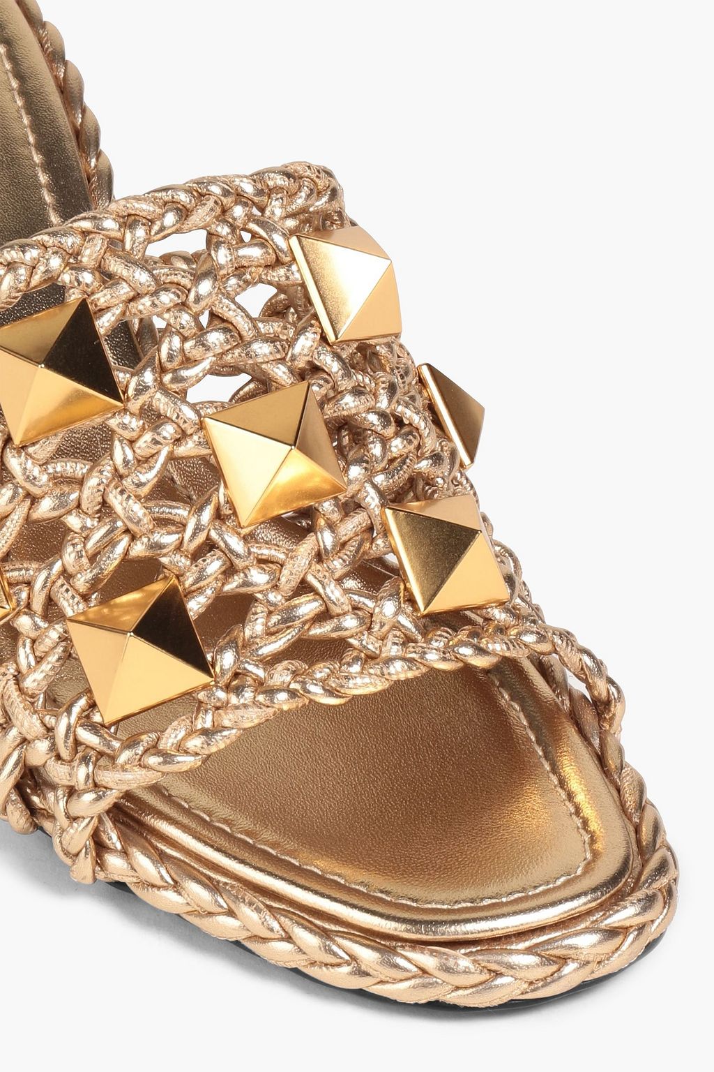 VALENTINO GARAVANI Roman Stud metallic woven leather mules