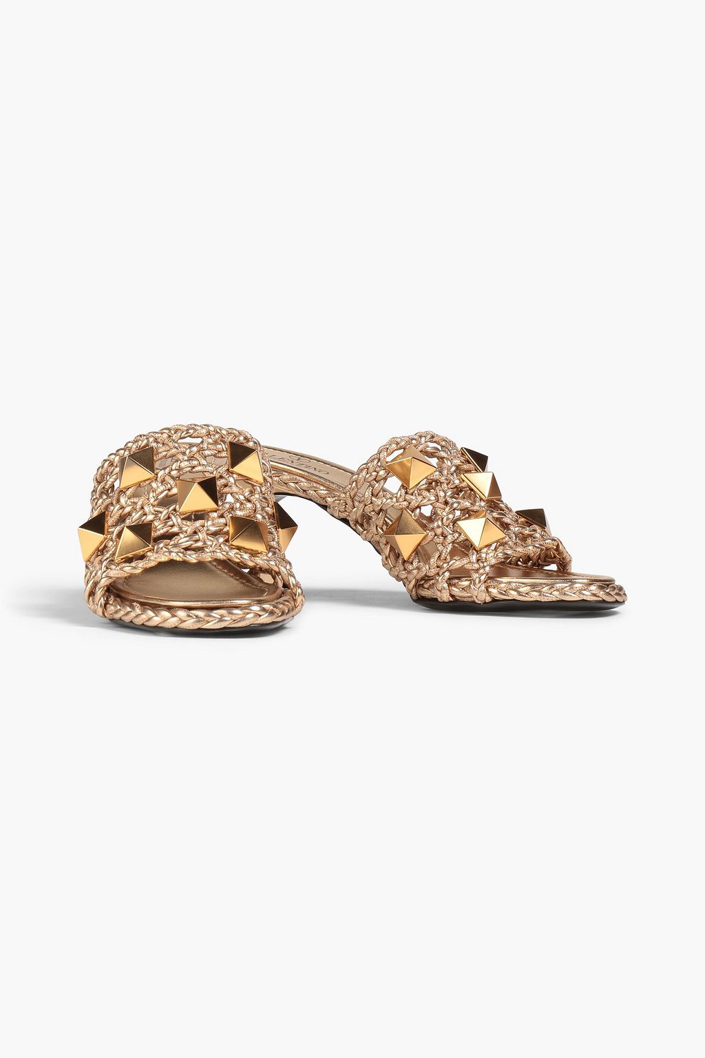 VALENTINO GARAVANI Roman Stud metallic woven leather mules