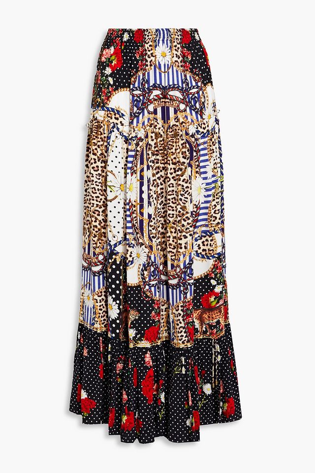 Printed silk crepe de chine maxi skirt