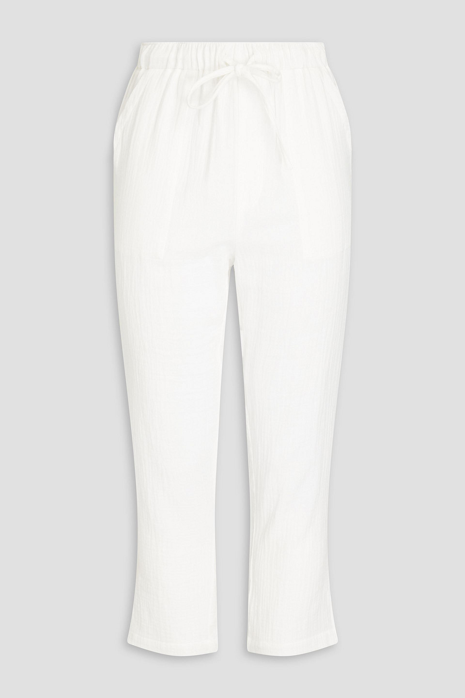 Monrow Cropped Organic Cotton-gauze Bootcut Pants In White