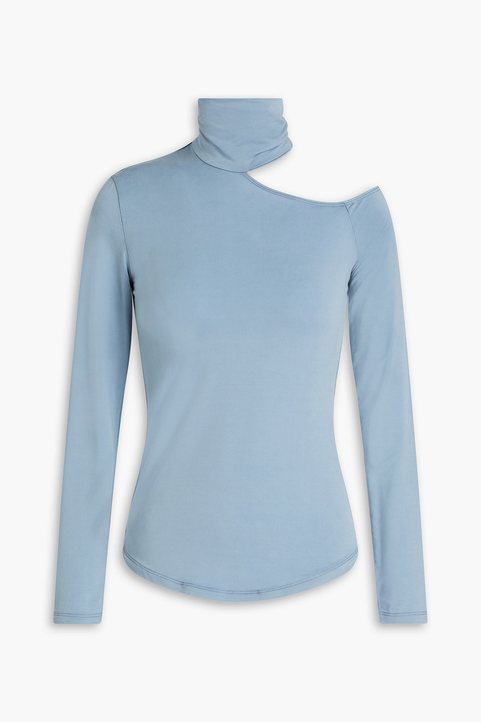 Jonathan Simkhai Caden Cutout Cupro-blend Satin-jersey Turtleneck Top In Light Blue