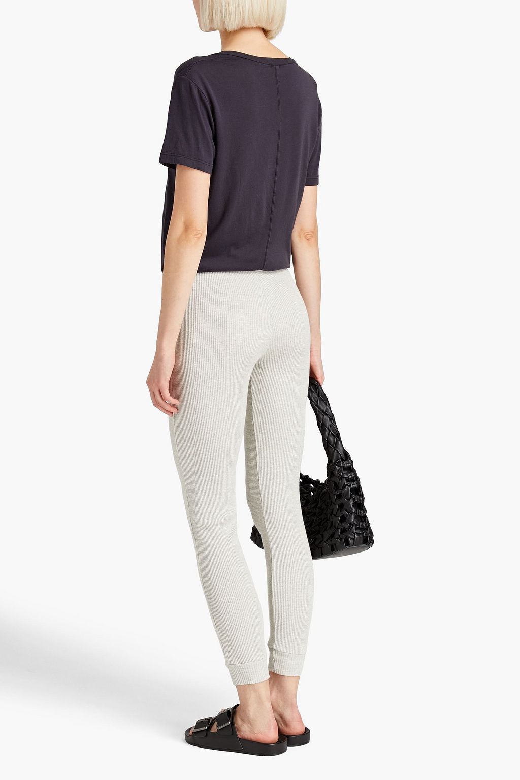 MONROW Ribbed mélange cotton-blend jersey track pants