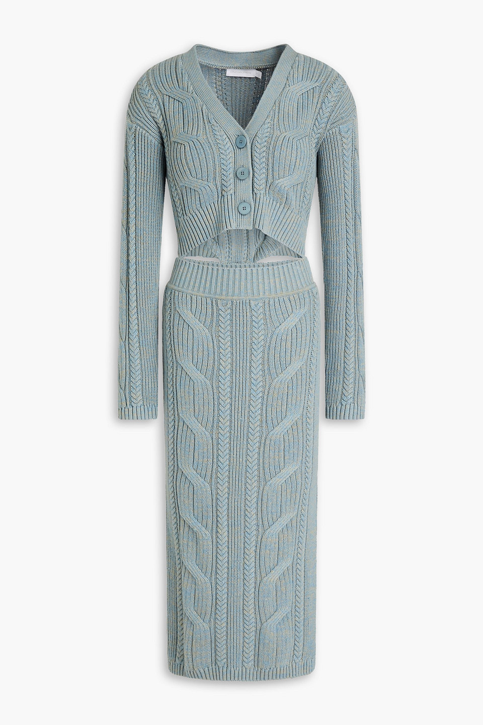 JONATHAN SIMKHAI NATALIA CUTOUT CABLE-KNIT COTTON AND WOOL-BLEND MIDI DRESS,3074457345633558786